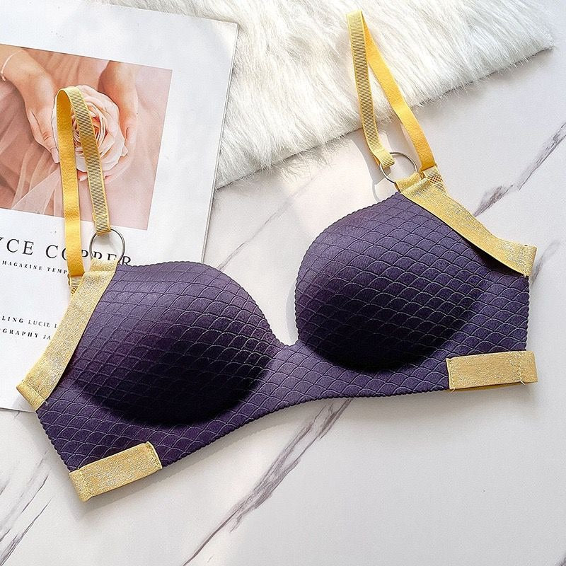 Buy 1 Get 1 Free Cute Stylish Contrast Glitter Patti Hollow Back Light Padded Adjustable 4 Back Hook Closure Bra 3D2022