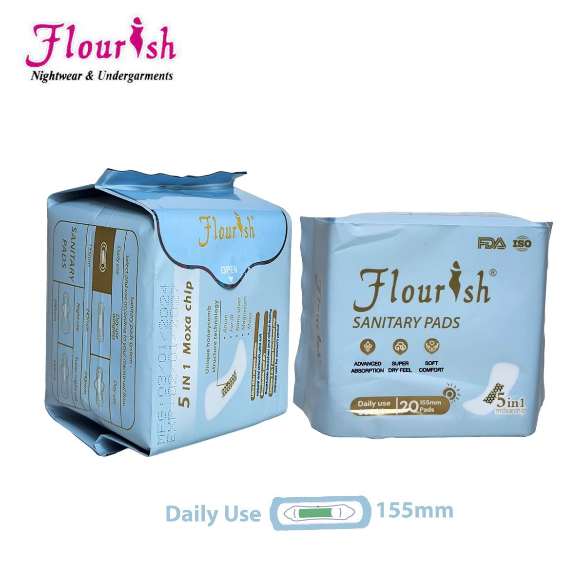 155mm WINGLESS DAILY USE PANTY LINERS SANITARY PADS FOR GIRLS & WOMEN 20 PCS