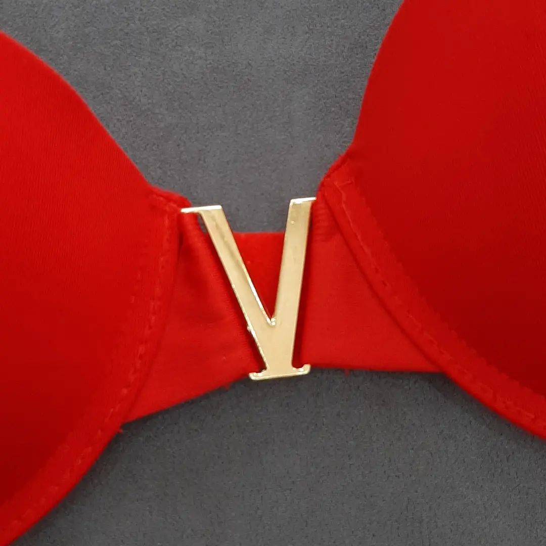 High Quality New Style Chain Straps Front Metal V buckel Bra & Panty Set 195