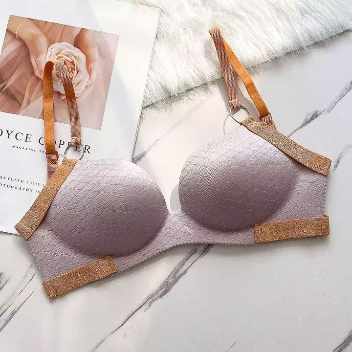 Buy 1 Get 1 Free Cute Stylish Contrast Glitter Patti Hollow Back Light Padded Adjustable 4 Back Hook Closure Bra 3D2022