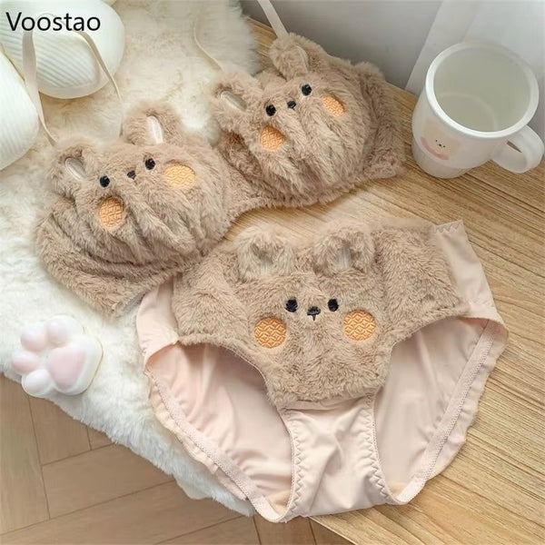 Undergarments New High Quality Sexy Cute Anime Soft Plush Design bra underwear Japanese cartoon rabbit underwear Bra & Panty Set 582