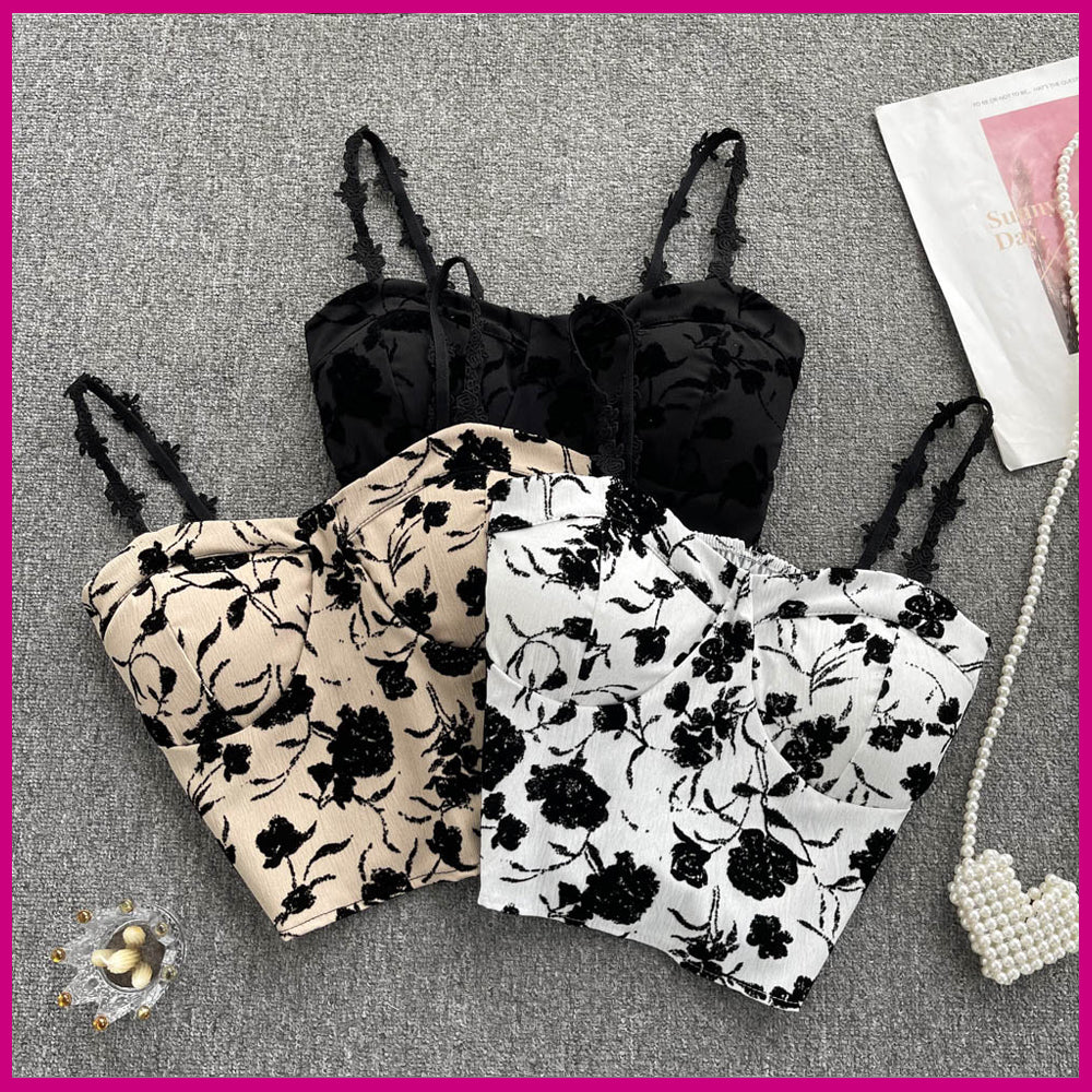 New Bridal Soft Padded Floral Printed Spaghetti Top For Girls 668