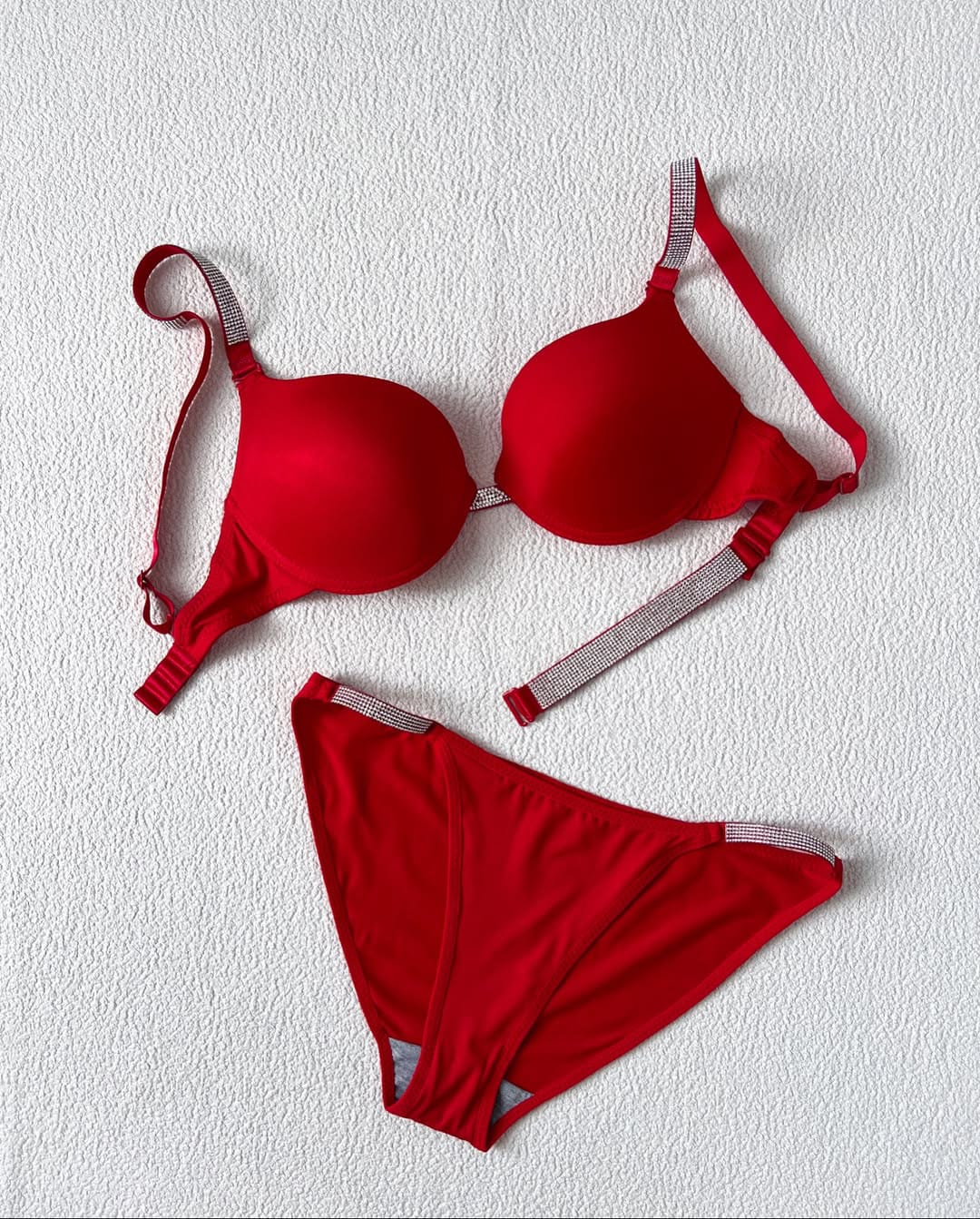 High Quality New Style Wired Rhinestone Straps Back Hook Adjustable Straps Bra & Panty Set 1012