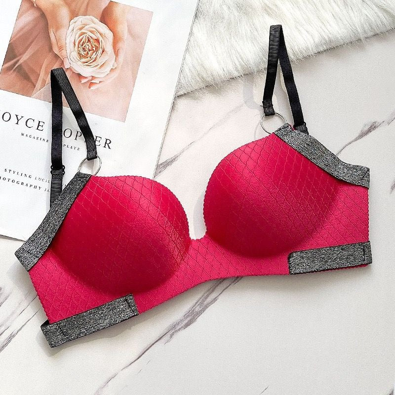 Buy 1 Get 1 Free Cute Stylish Contrast Glitter Patti Hollow Back Light Padded Adjustable 4 Back Hook Closure Bra 3D2022