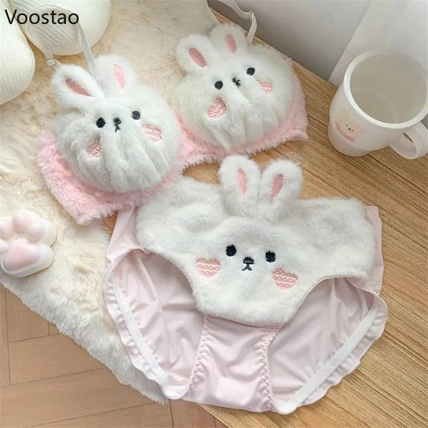 Undergarments New High Quality Sexy Cute Anime Soft Plush Design bra underwear Japanese cartoon rabbit underwear Bra & Panty Set 582