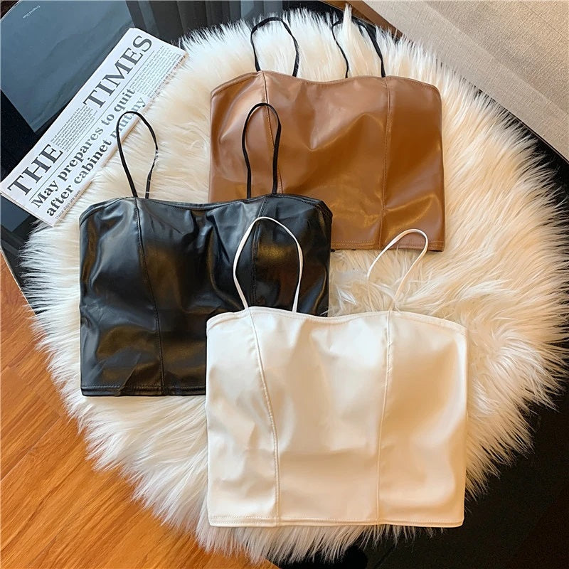 Trendy Stretchable Sweat Absorbing Leather Crop Top 222