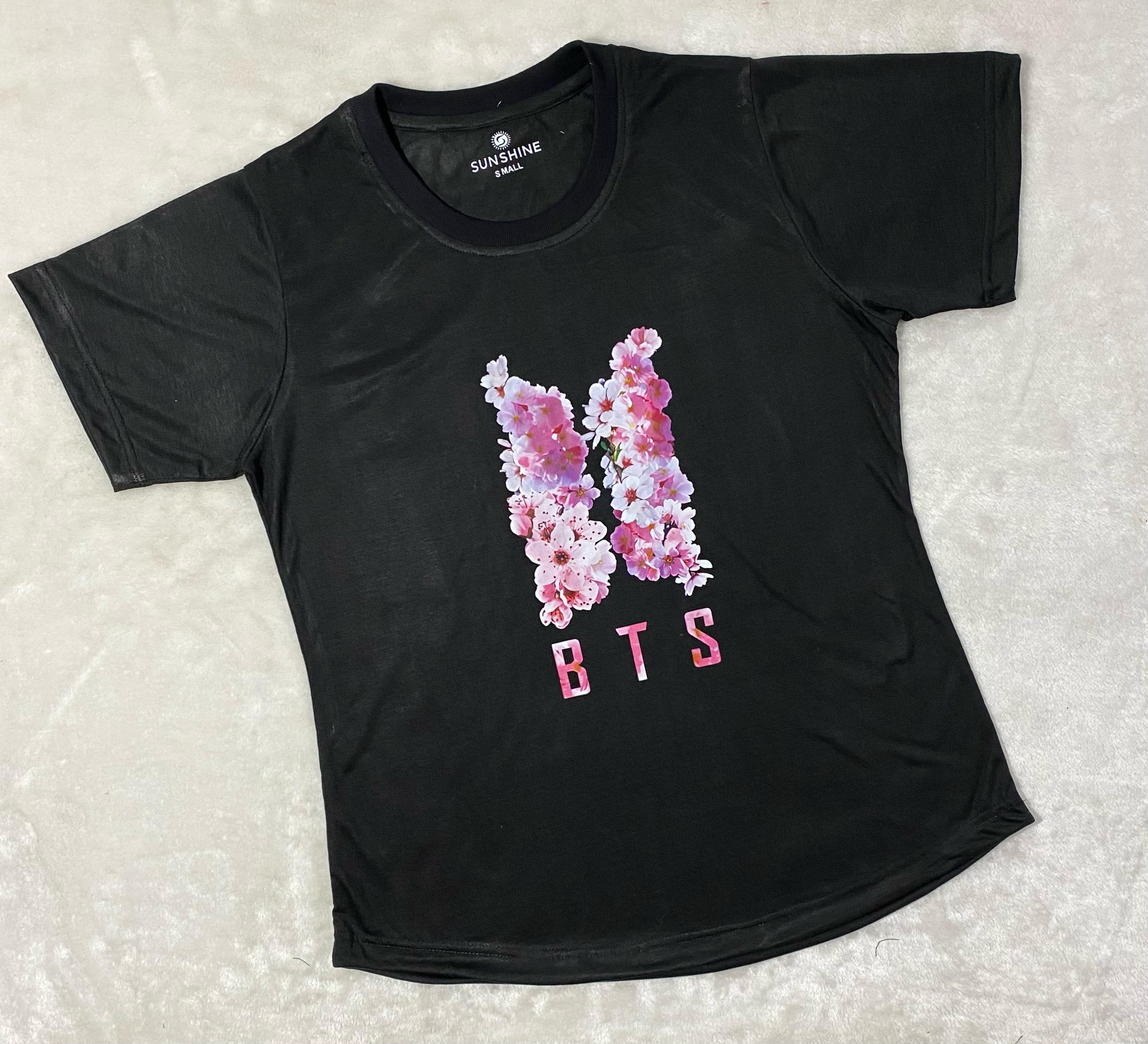 Black BTS Print T-Shirt Pajama Set For Ladies PJ-06