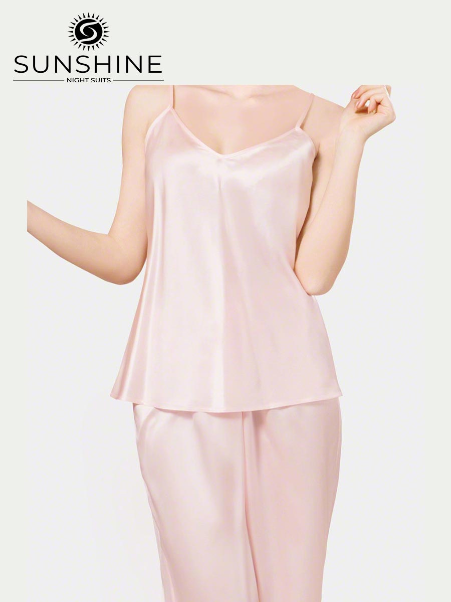 Silk Cami Pajama Set for Women | Baby Pink