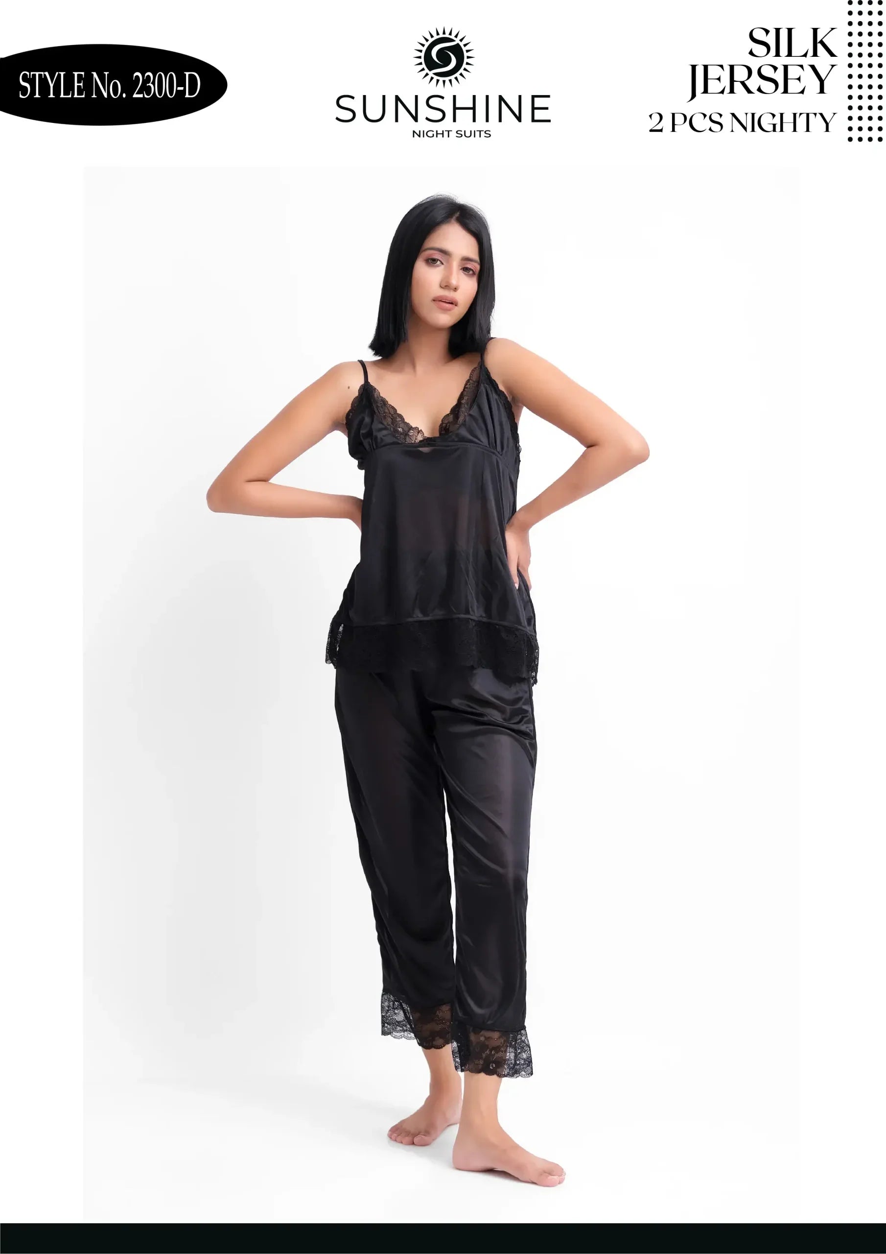 Black Silk Jersey Cami Pajama Set 2300-D