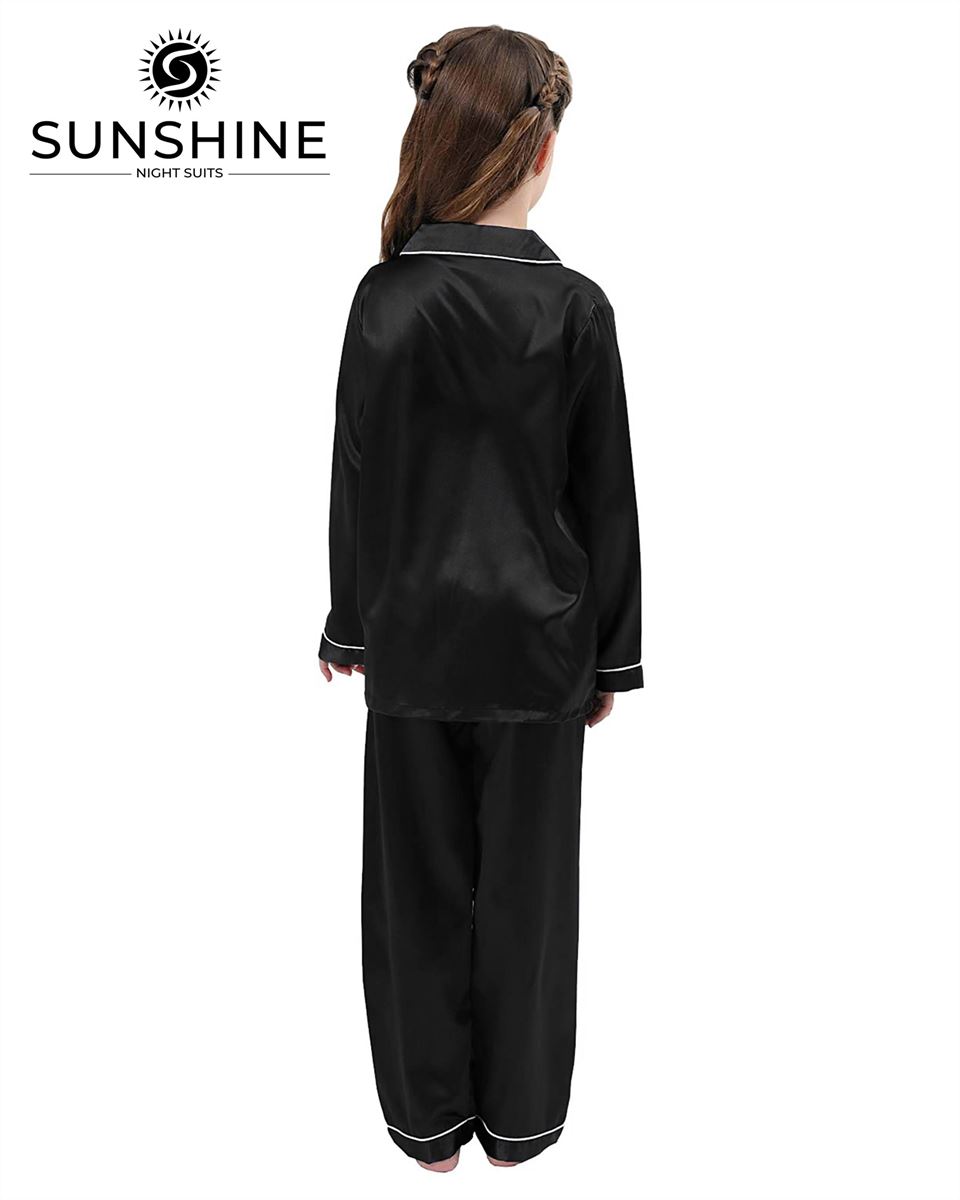 Black Silk Pajamas Set For Girls
