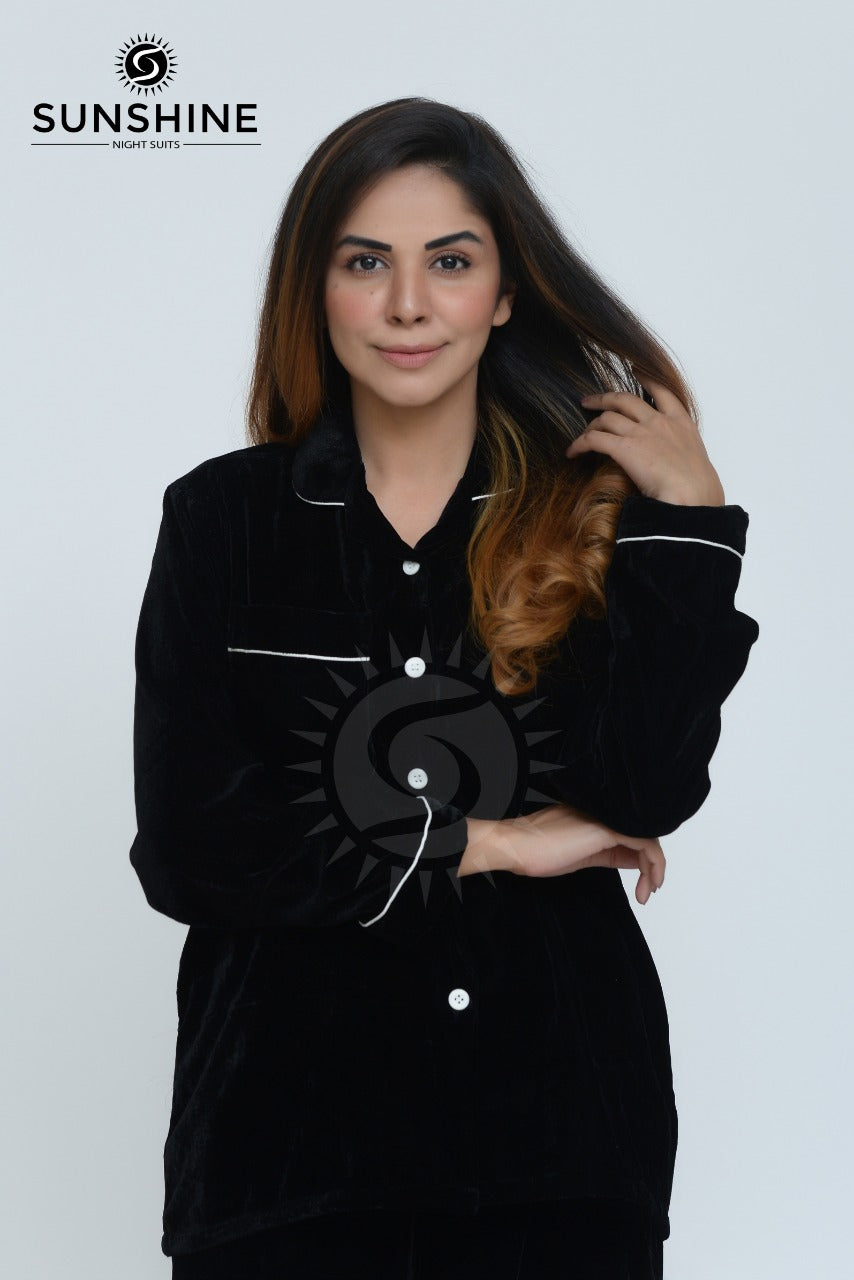 Velvet Nightwear Set For Women Black