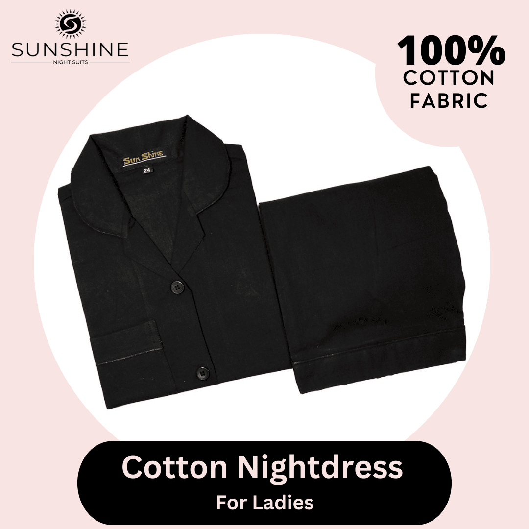 Black Plain Cotton Nightdress Ladies