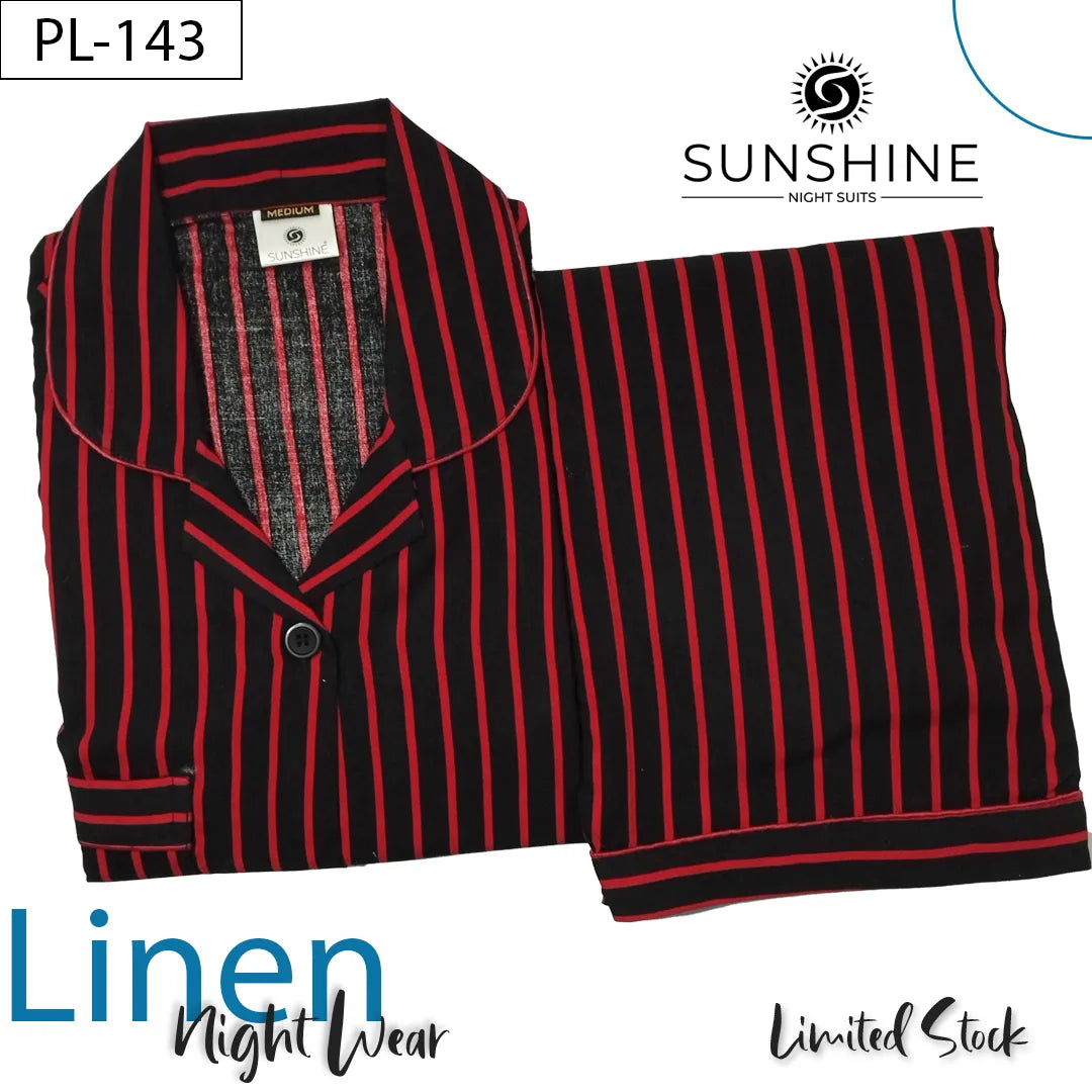 Black Red Stripe Printed Linen Nightdress – PL-143