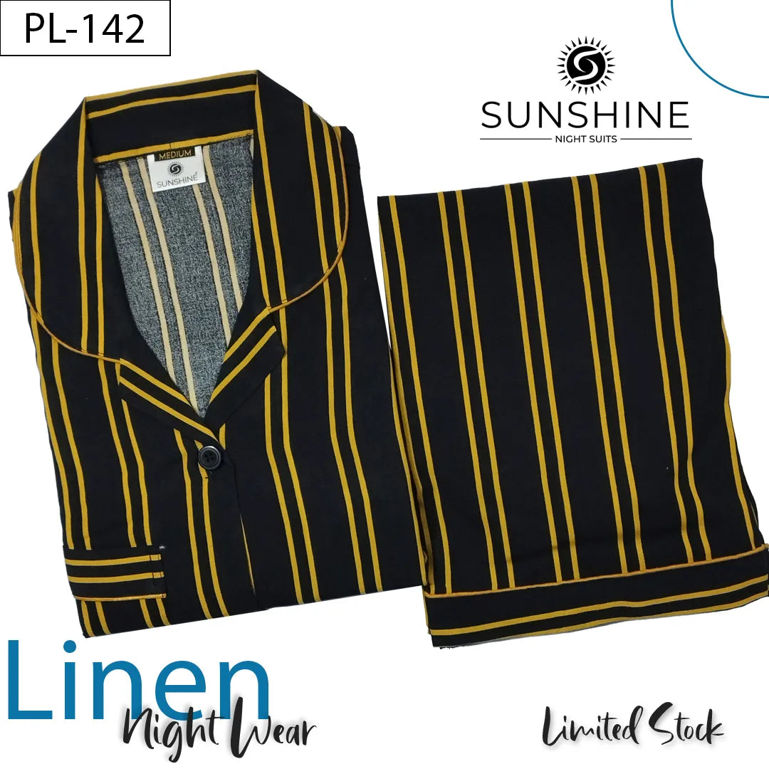 Black Yellow Stripe Printed Linen Nightdress – PL-142