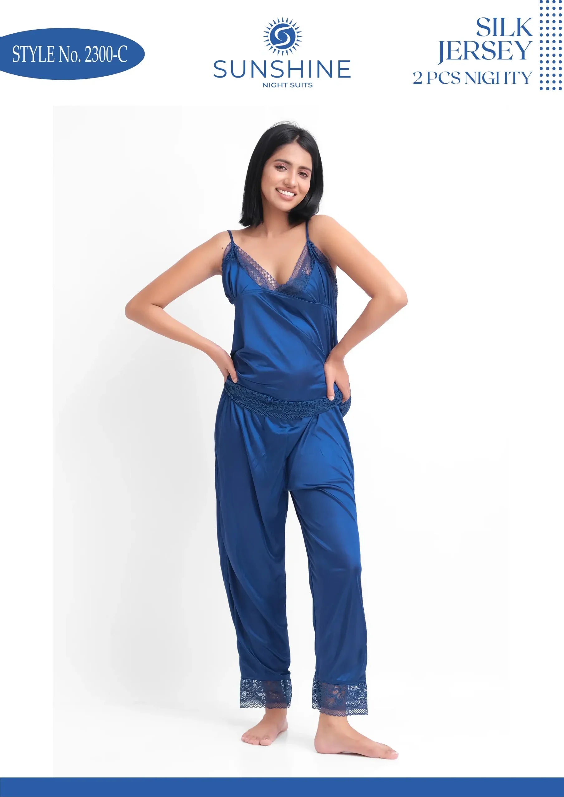 Blue Silk Jersey Cami Pajama Set 2300-C