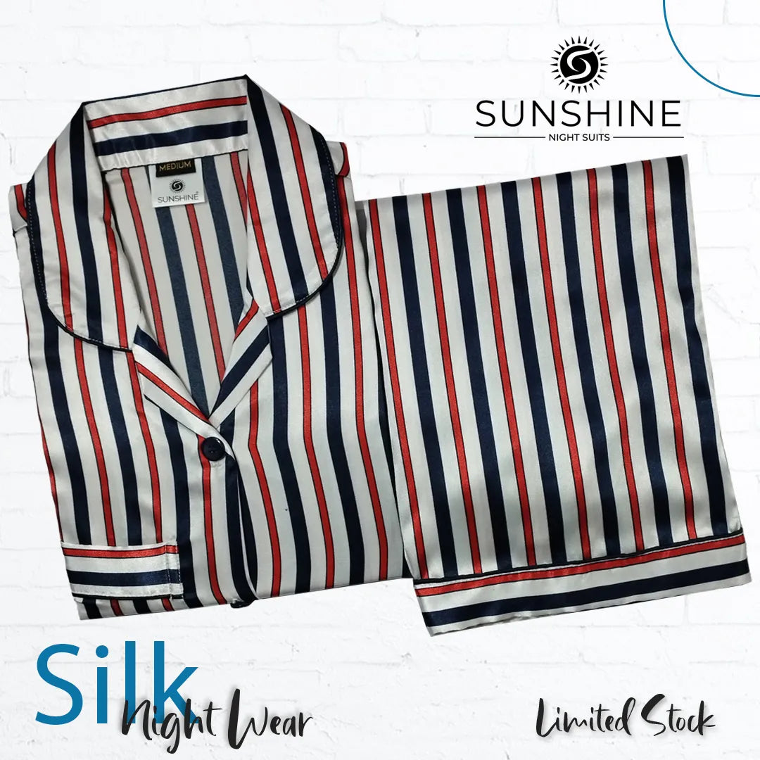 Blue Red Stripes Printed Silk Nightdress – LPS-141