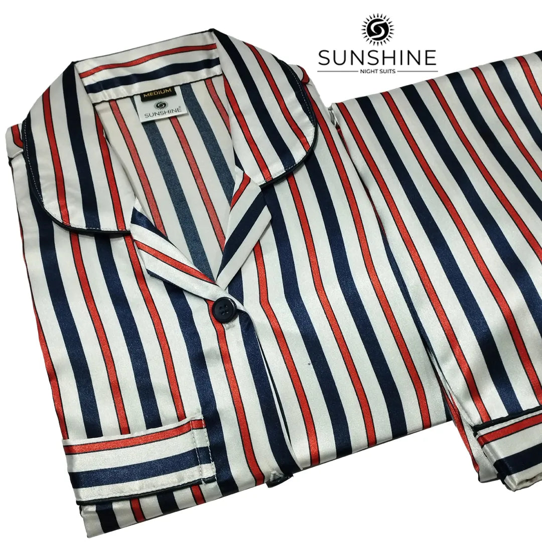 Blue Red Stripes Printed Silk Nightdress – LPS-141