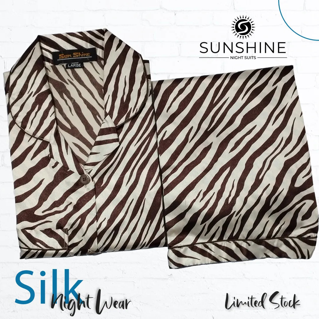 Brown Stripes Printed Silk Nightdress – LPS-134