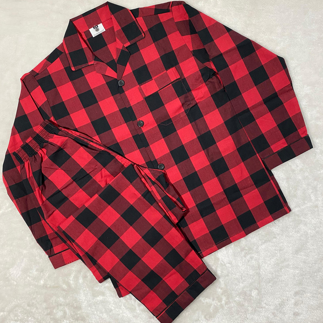 Black Red Check Cotton Couple Night Suit Set –  CCN-48