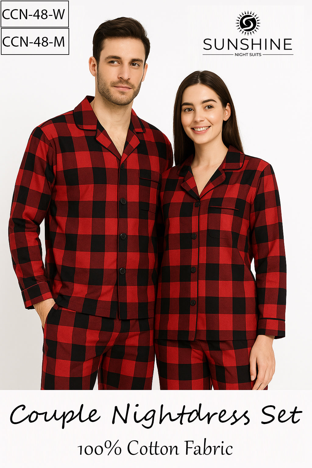 Black Red Check Cotton Couple Night Suit Set –  CCN-48