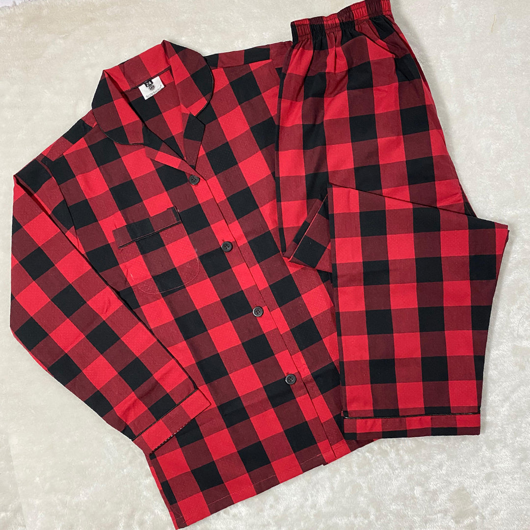 Black Red Check Cotton Couple Night Suit Set –  CCN-48