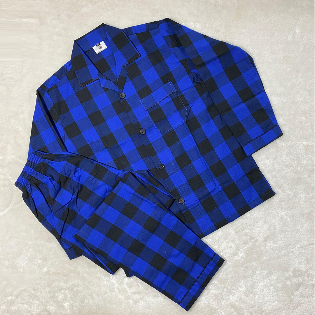 Black Blue Check Cotton Couple Night Suit Set –  CCN-49