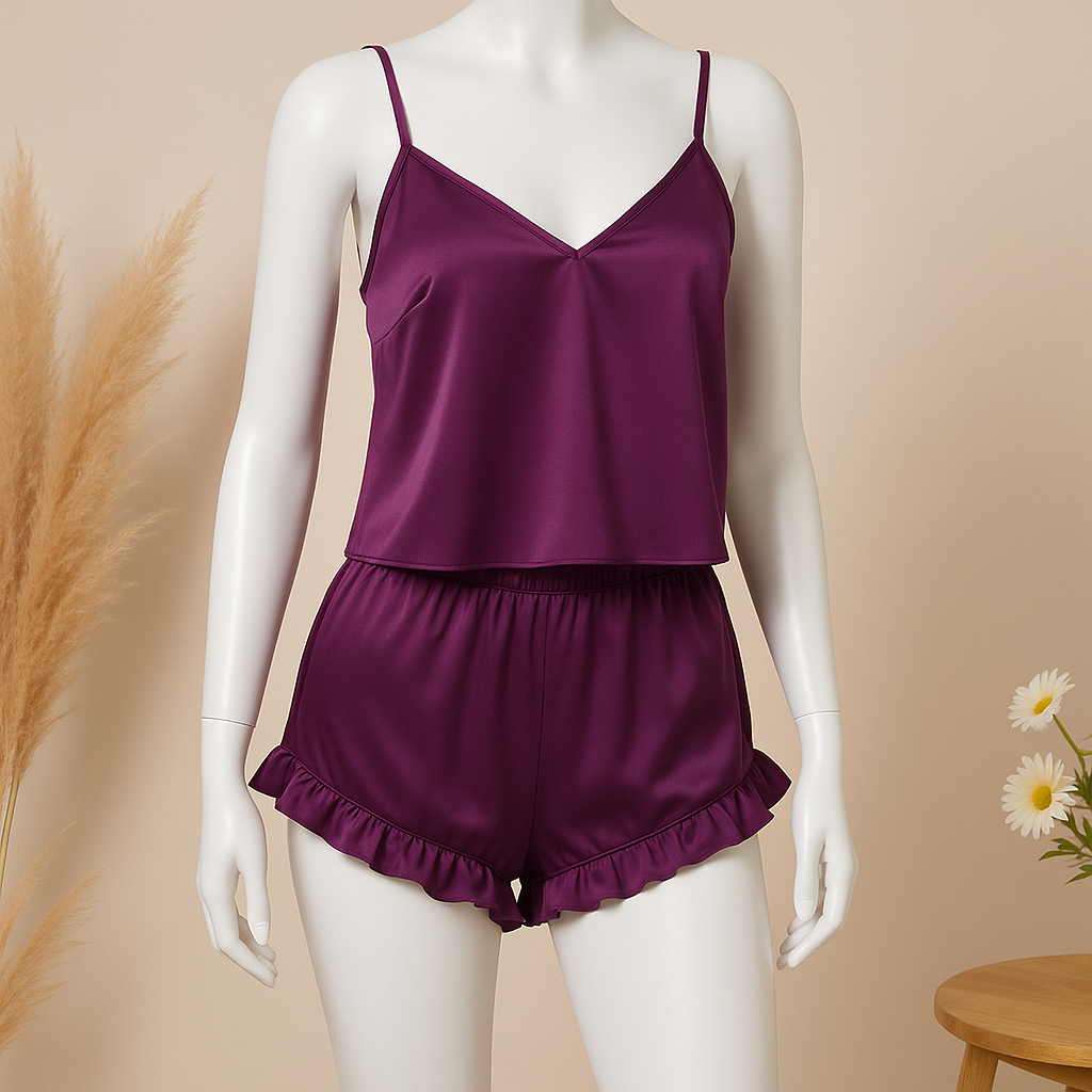 2 pcs silk Cami Sets Charming Style Short Non Padded Inner and Short Nighty 2409