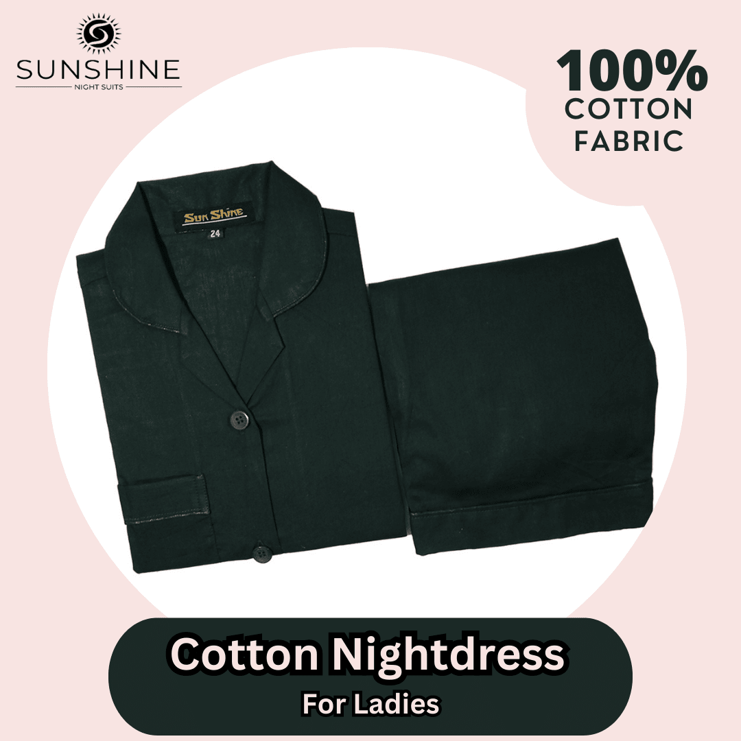 Dark Green Plain Cotton Nightdress Ladies