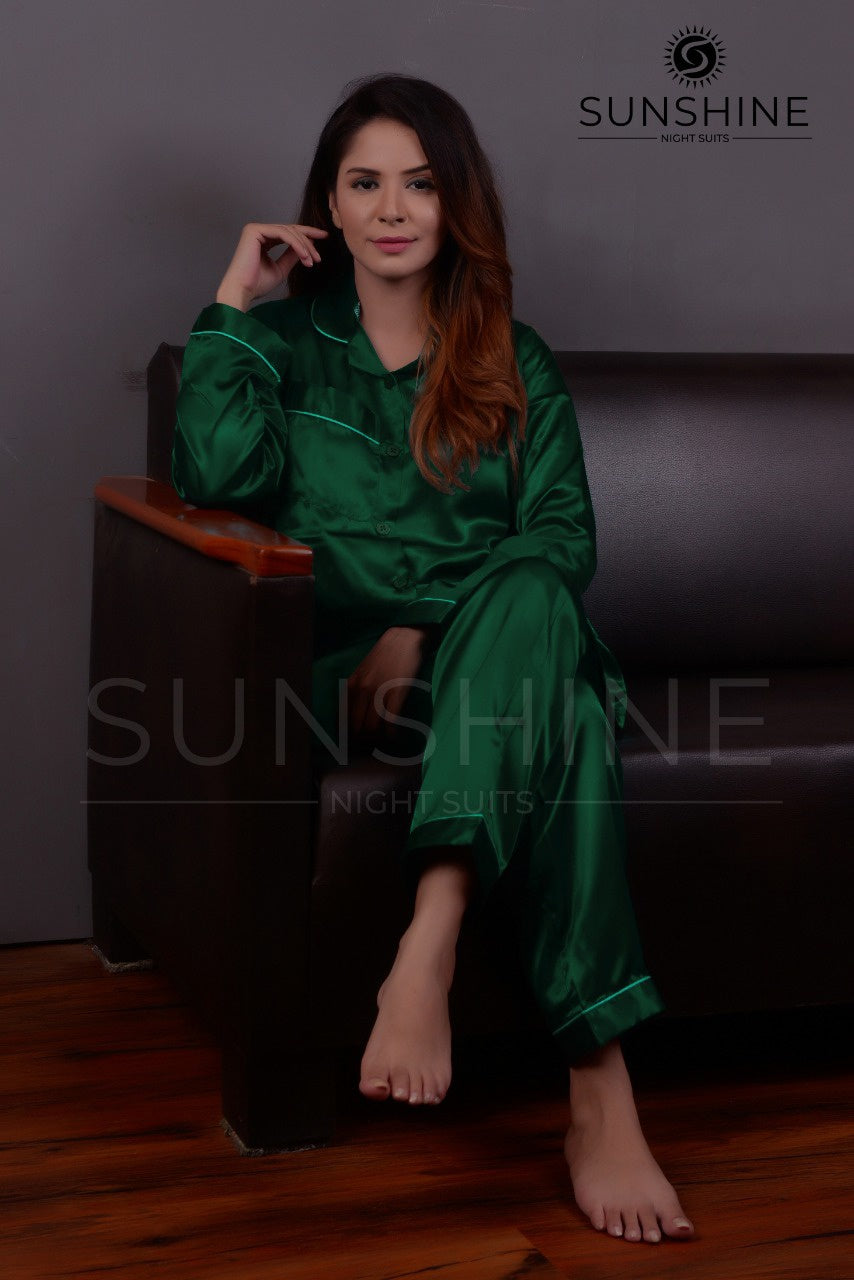 Dark Green Silk Pajamas For Women