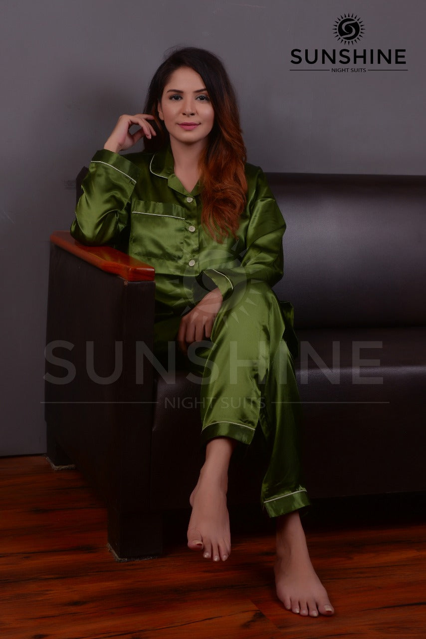 Forest Green Silk Pajamas For Women