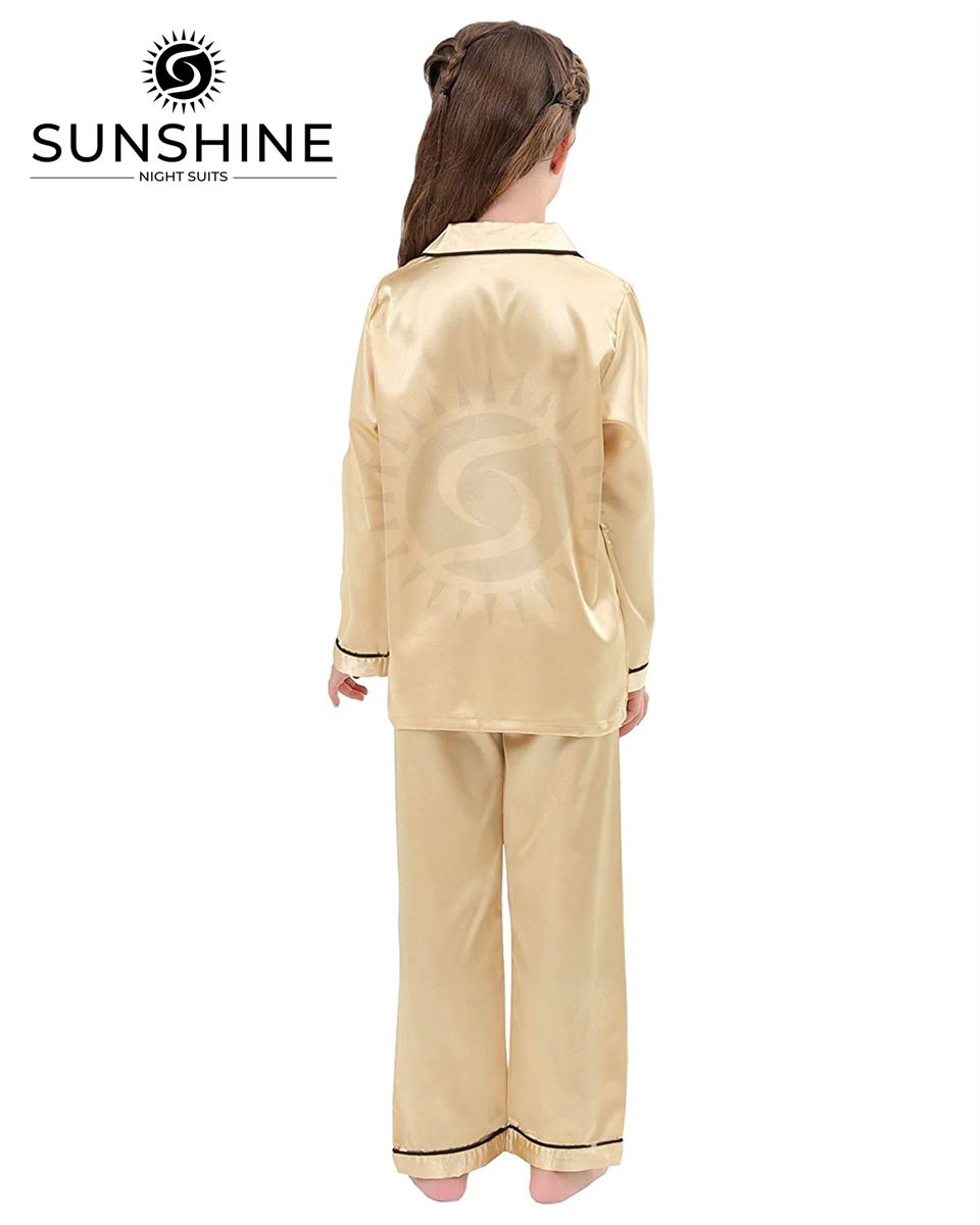 Golden Silk Pajamas Set For Girls