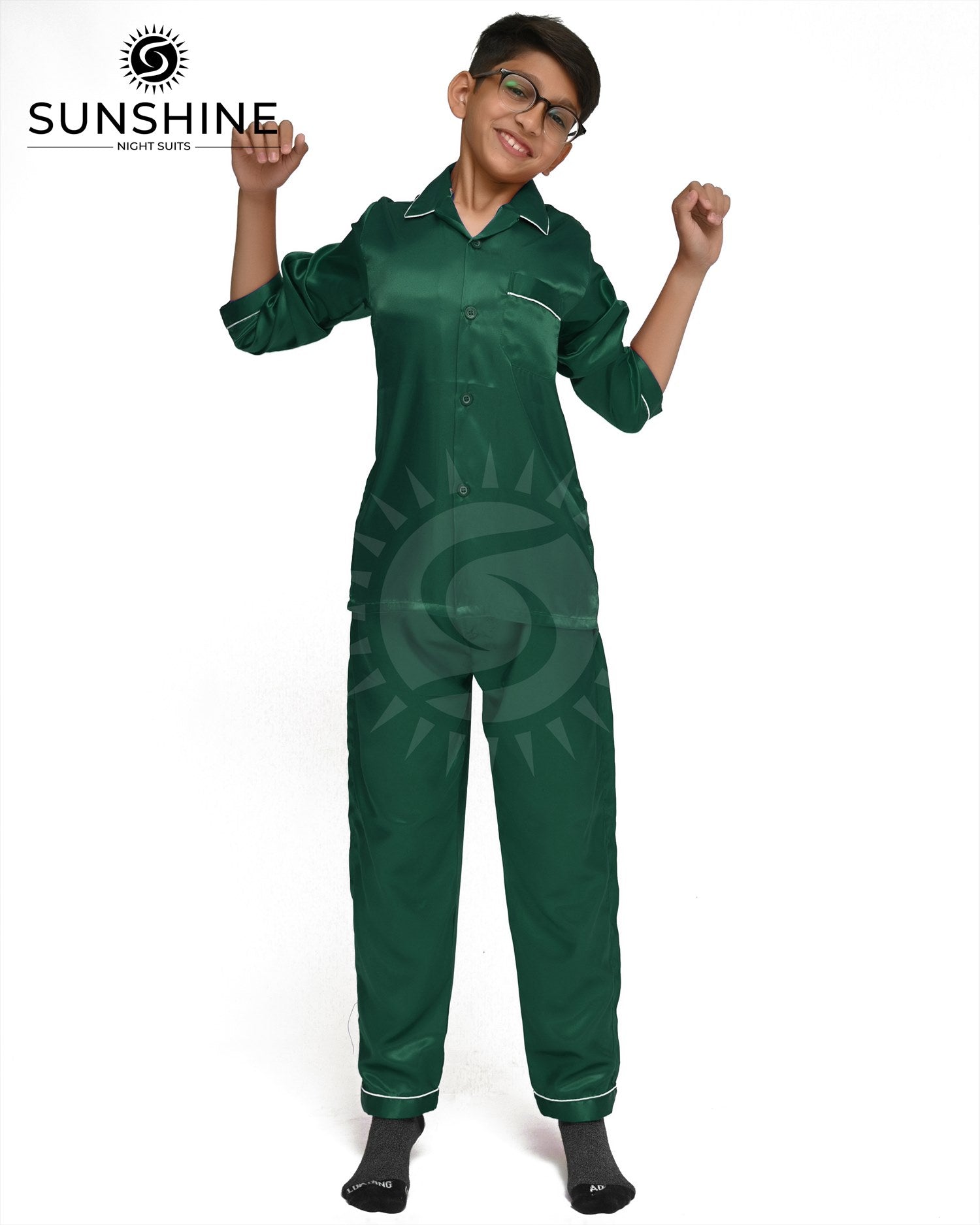 Green Silk Nightwear For Boys