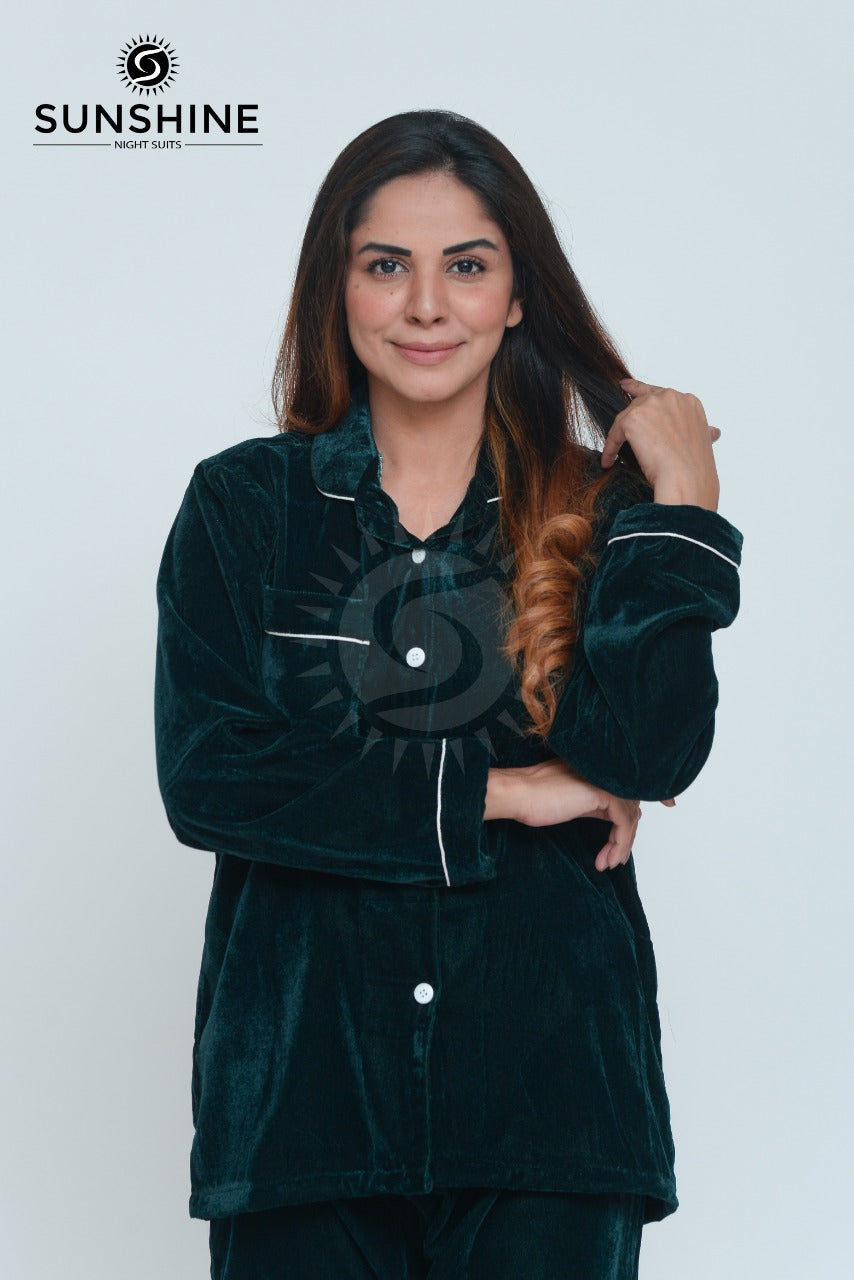 Velvet Nightwear Set For Women Kye Green