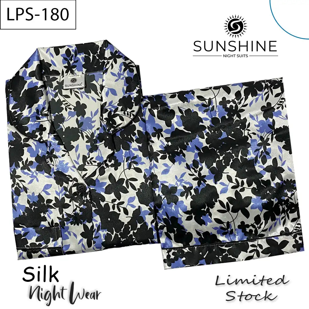 Black Blue Floral Printed Silk Nightdress LPS-180