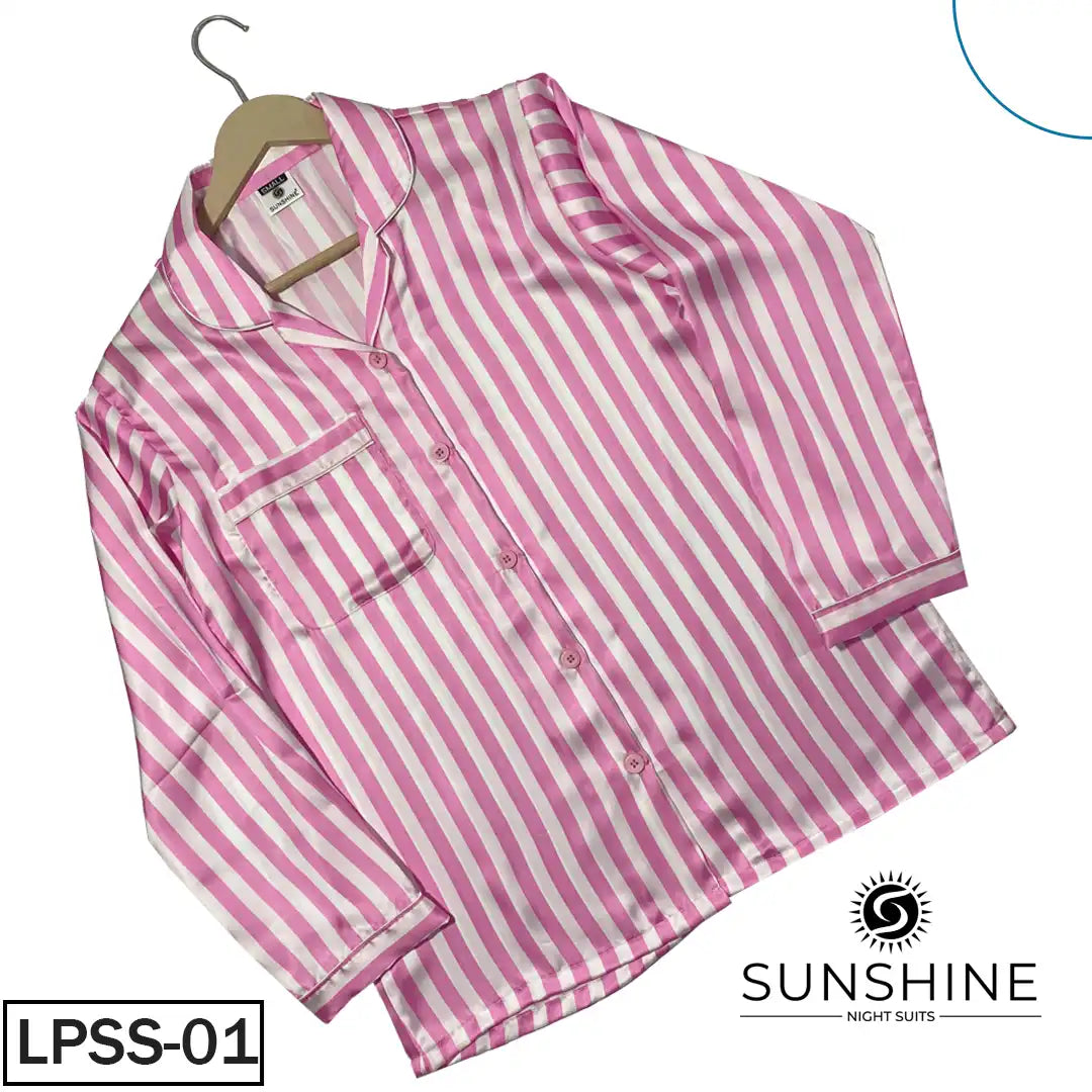 Pink Stripe Printed Shamoz Silk Nightdress LPSS-01