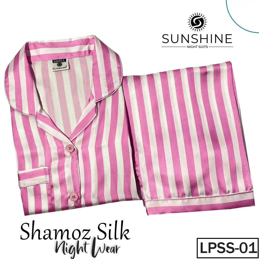 Pink Stripe Printed Shamoz Silk Nightdress LPSS-01