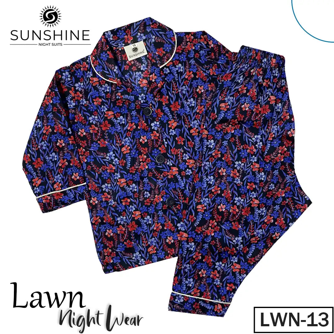 Blue Floral Printed Lawn Pajamas Set For Girls – LWN-13