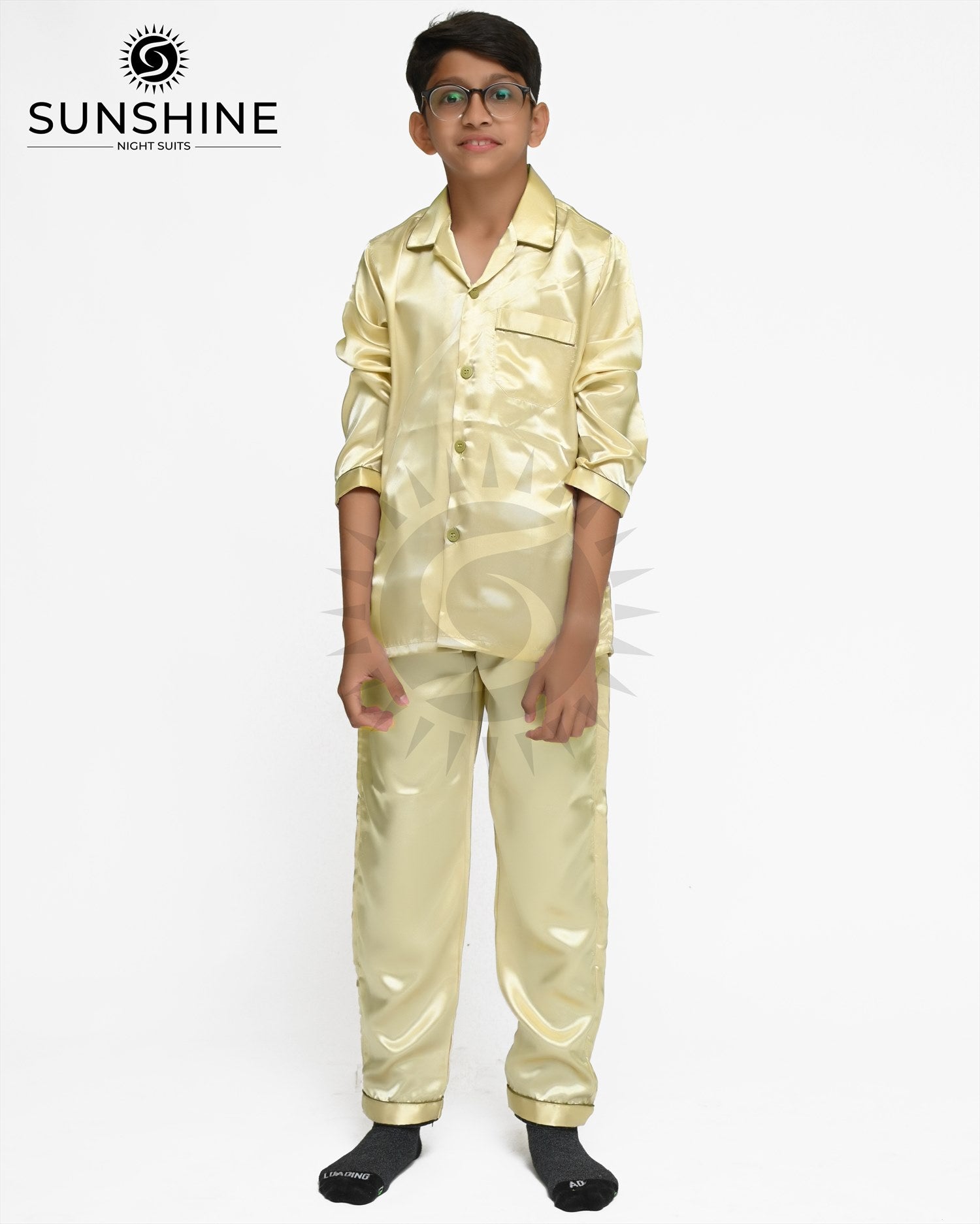 Light Golden Silk Nightwear For Boys