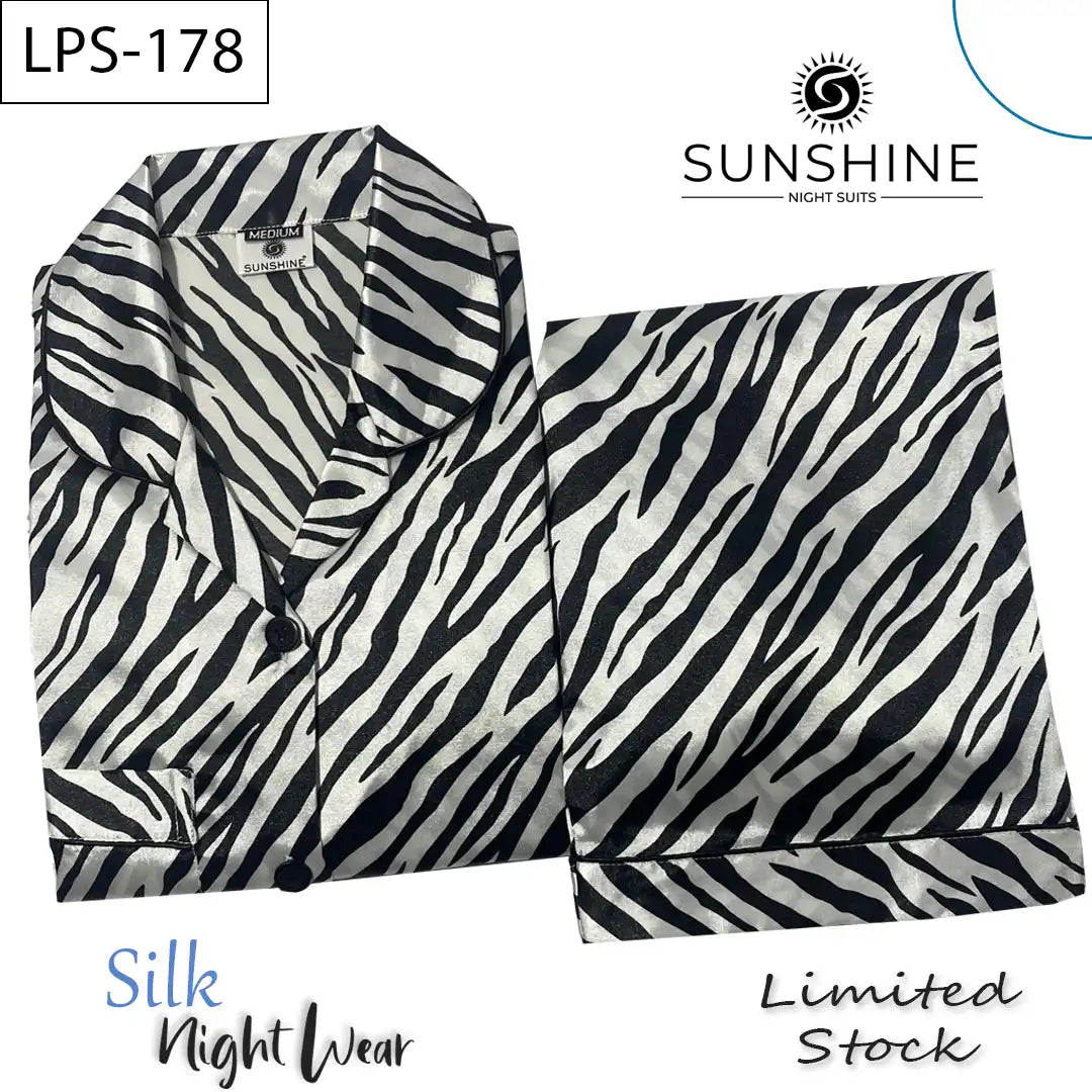 Black White Zebra Stripes Printed Silk Nightdress LPS-178