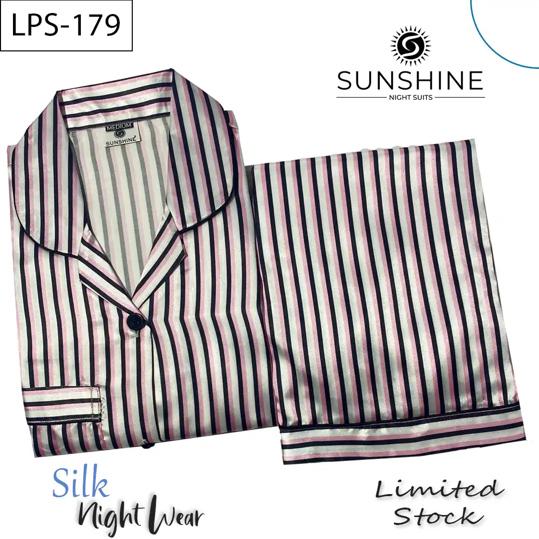 Black Pink Stripes Printed Silk Nightdress LPS-179