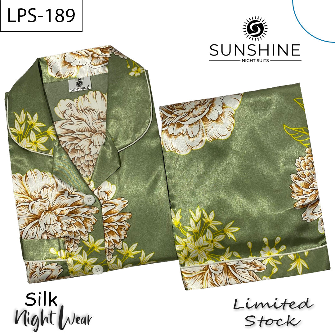 Olive Flowers Printed Silk Nightdress LPS-189