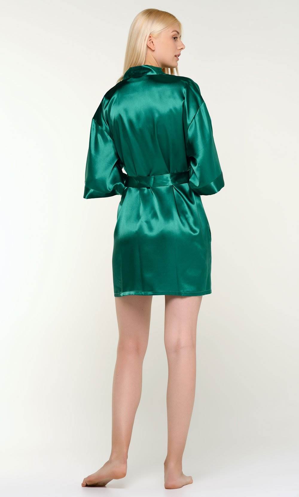 Sea Green Silk Satin Kimono Short Robe