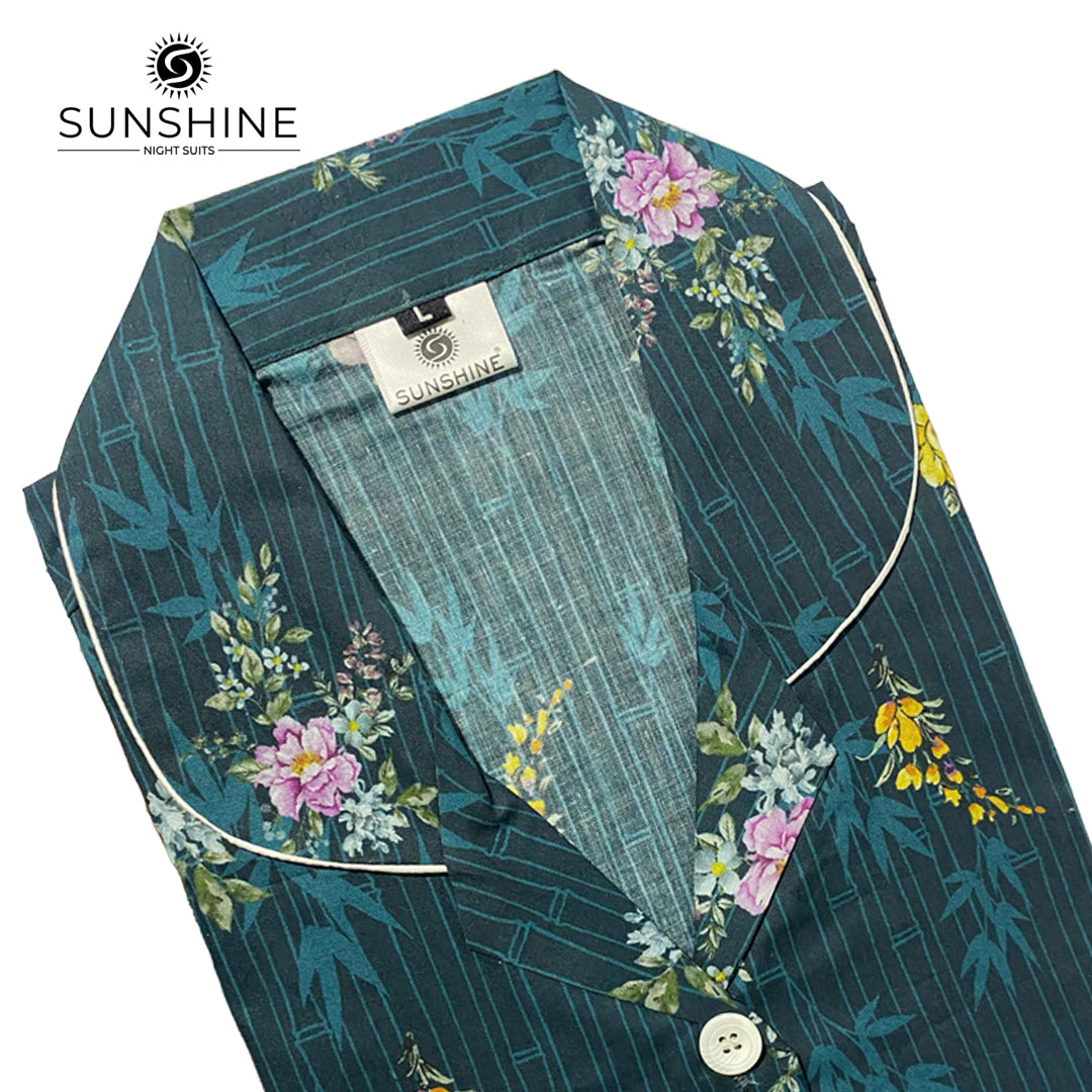 Teal Flowers 100% Printed Lawn Nightdress – LWN-15