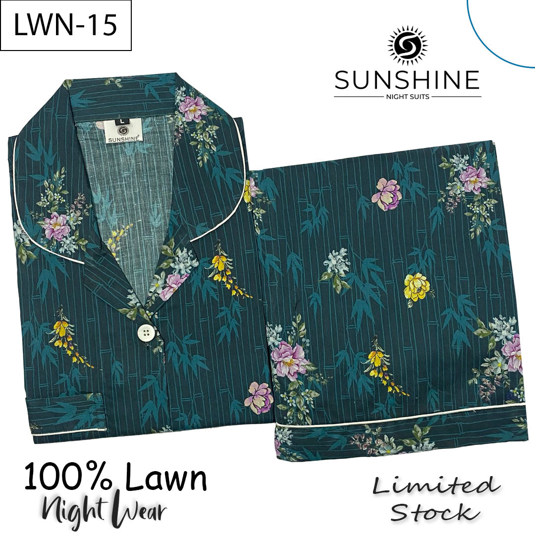 Teal Flowers 100% Printed Lawn Nightdress – LWN-15