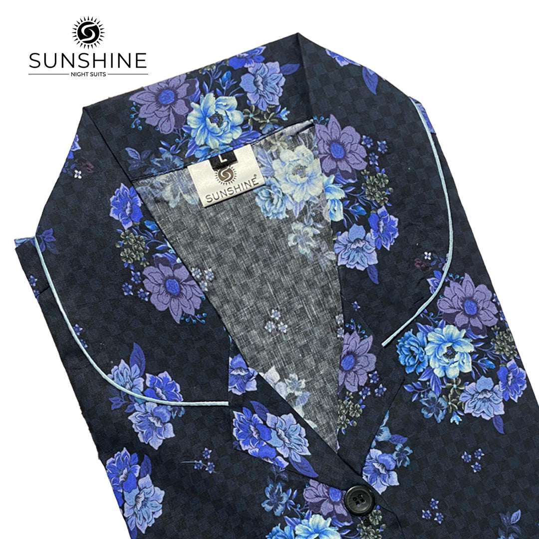 Blue Black Flowers 100% Printed Lawn Nightdress – LWN-17
