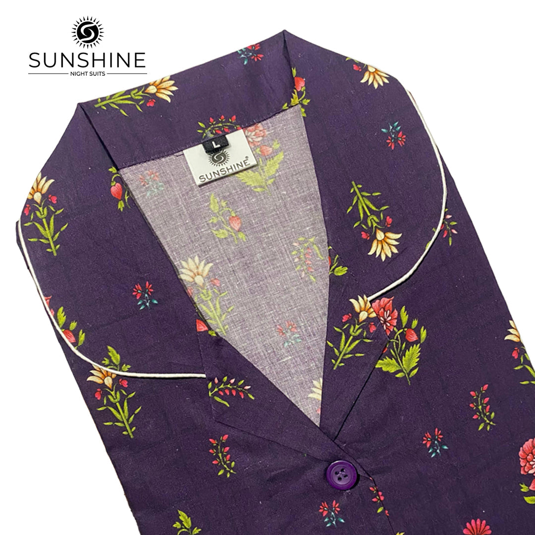 Purple Flowers 100% Printed Lawn Nightdress – LWN-18