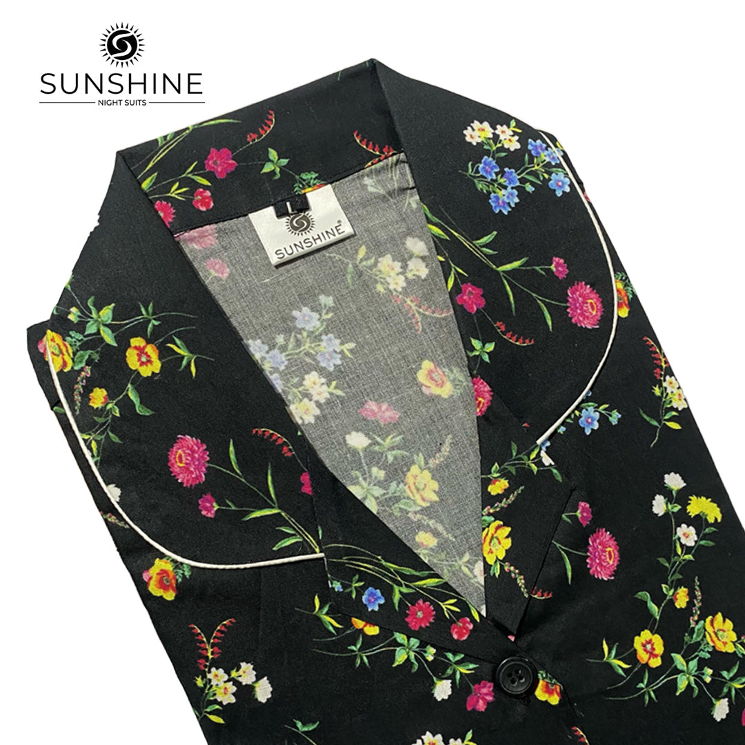 Black Flowers 100% Printed Lawn Nightdress – LWN-19