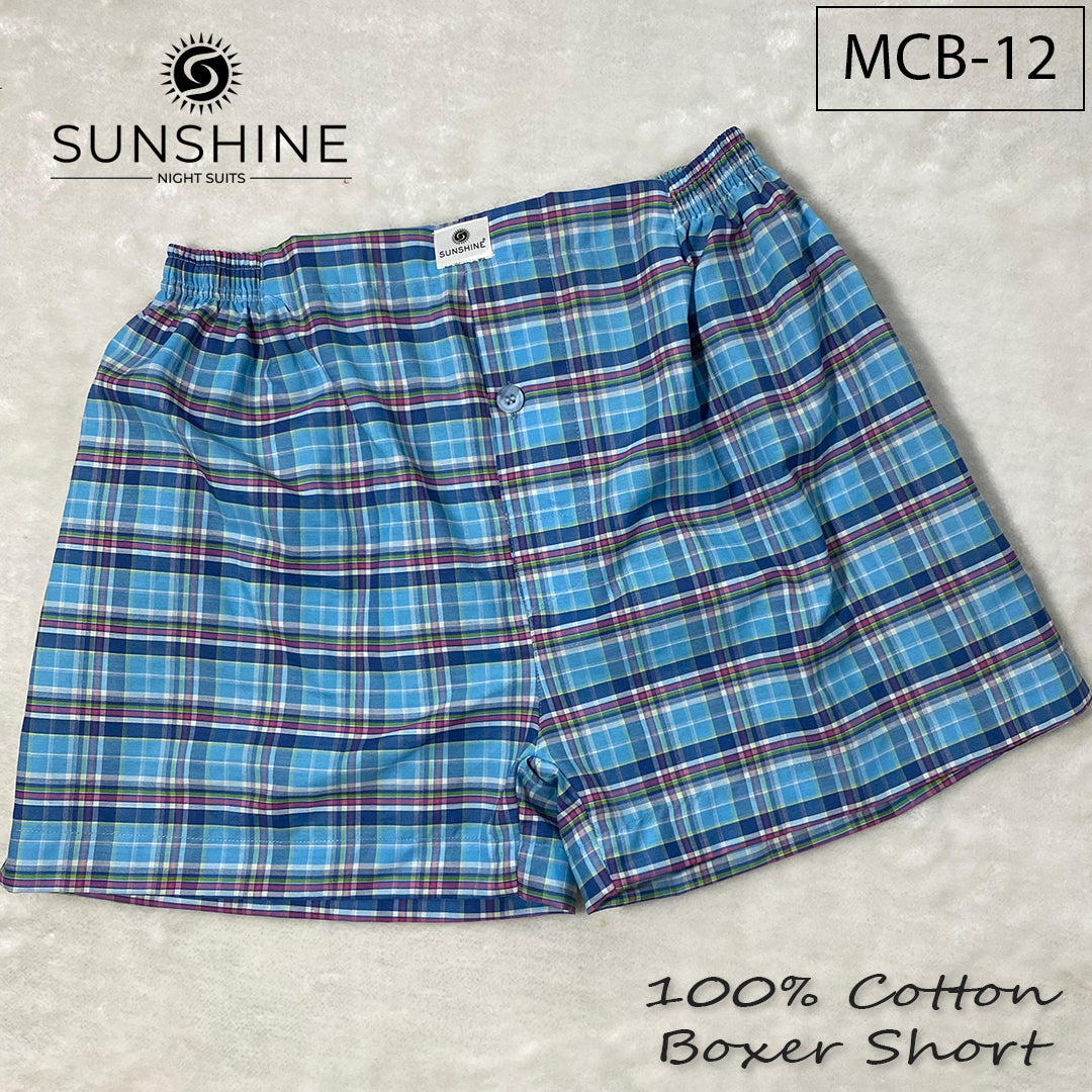 Blue Check 100% Cotton Boxer Shorts – MCB-12