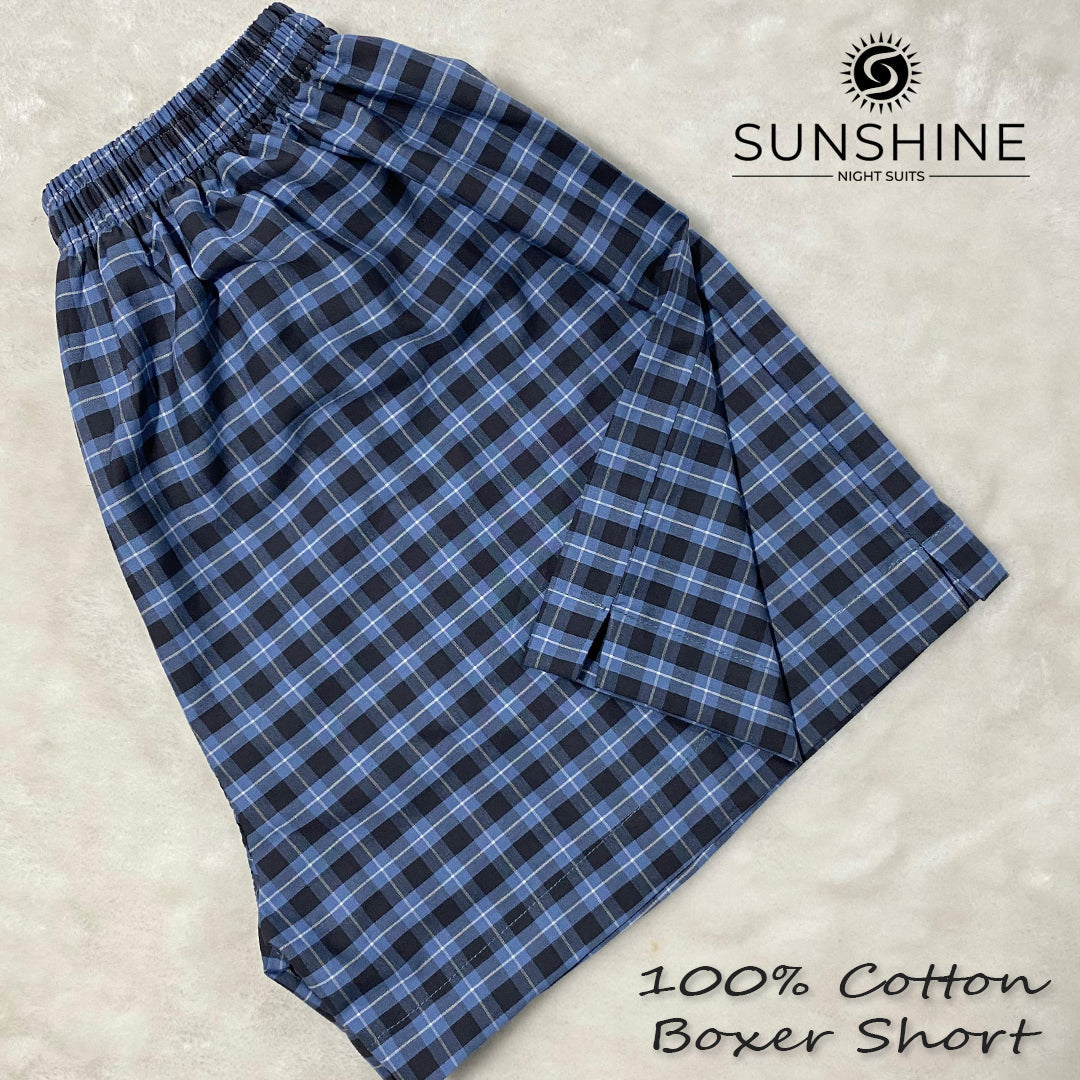 Classic Blue Check 100% Cotton Boxer Shorts – MCB-16