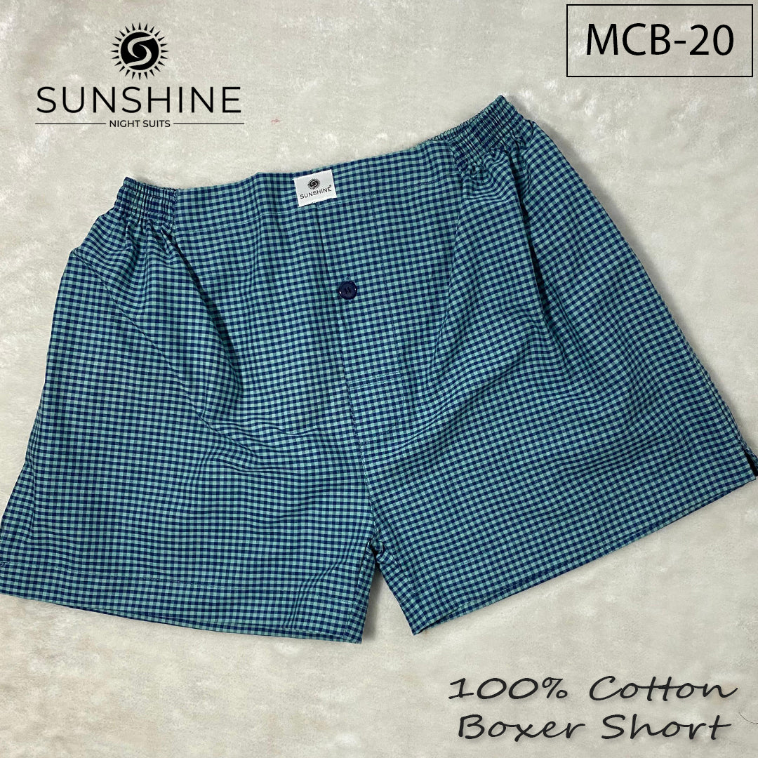 Crystal Teal Check 100% Cotton Boxer Shorts – MCB-20